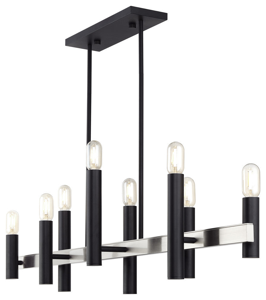Helsinki 8-Light Black Extra Large Linear Chandelier with Brushed Nickel Accents
