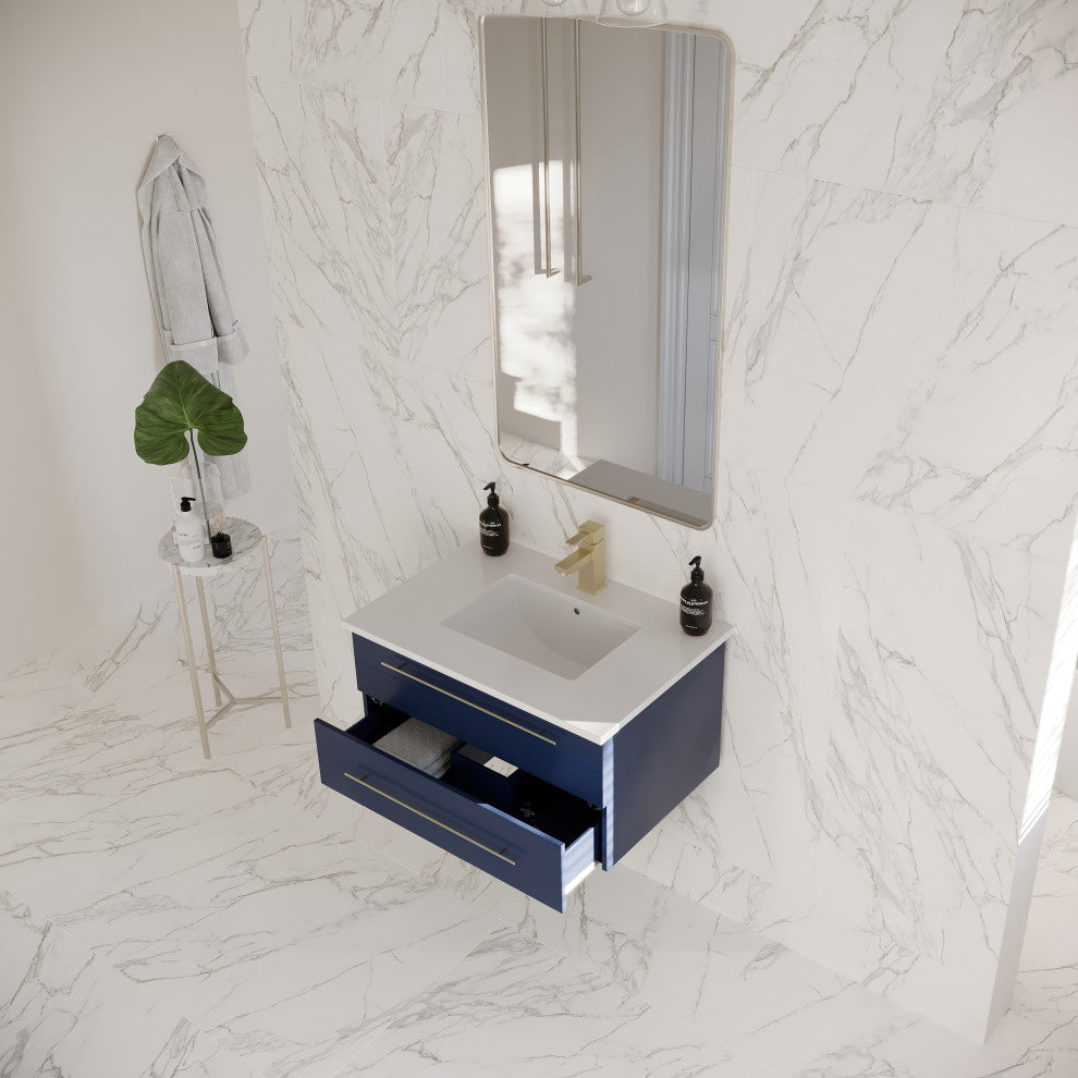 Fresca Lucera 30" Modern Royal Blue Wall Hung Cabinet, Top and Undermount Sink