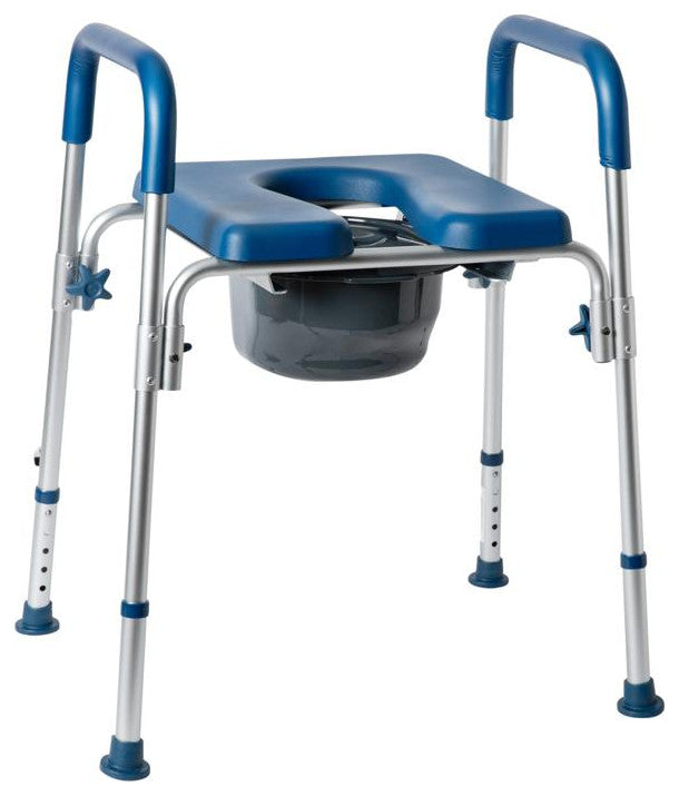 Hercules Shower Commode Chair with Safety Rail, Height Adjustable Frame, Blue