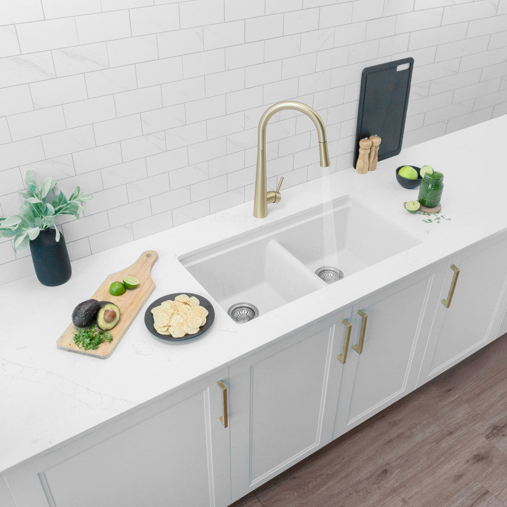 33" Dual Mount Workstation Double Bowl White Granite Kitchen Sink
