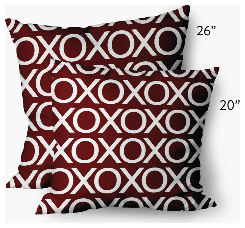 Hugs and Kisses Valentines Decorative Throw Pillow, Maroon, 20"x20"