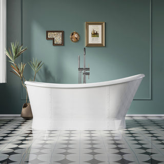 66" 100% Acrylic Freestanding Soaking Bathtub with Drain and Overflow, White, White