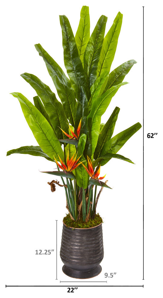 62" Bird Of Paradise Artificial Plant, Decorative Planter