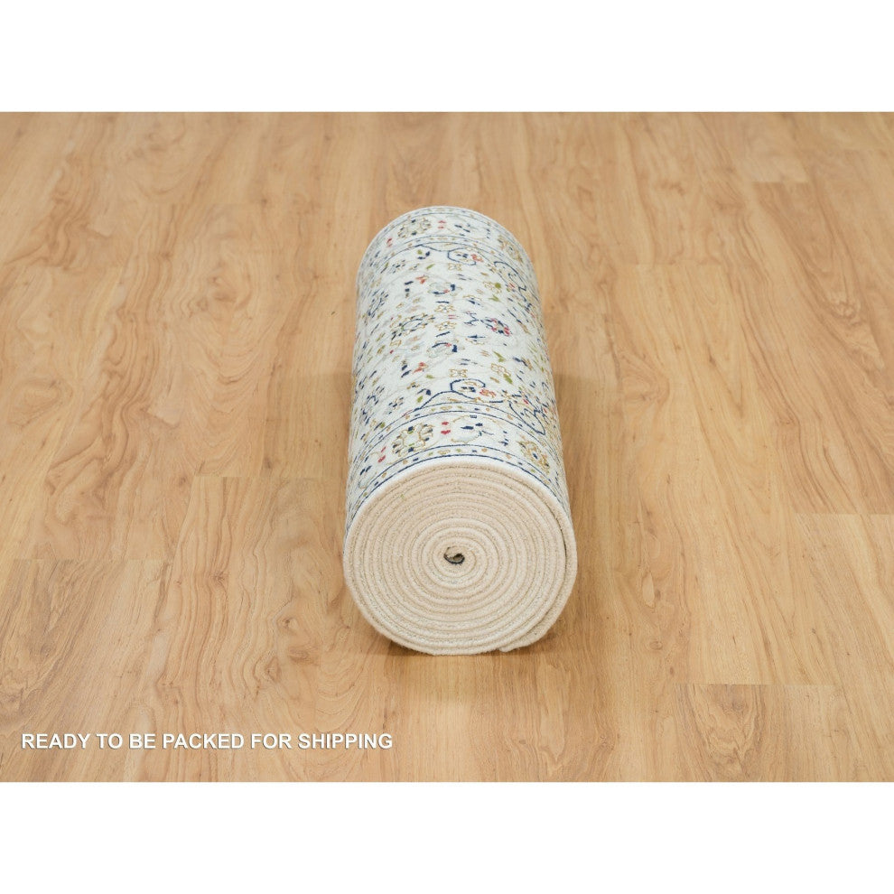 White 250 KPSI Pure Wool Hand Knotted Nain Design XL Runner Rug 2'8"x16'7"