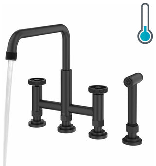 Urbix Transitional 2-Function Bridge Kitchen Faucet, Matte Black/ Grey