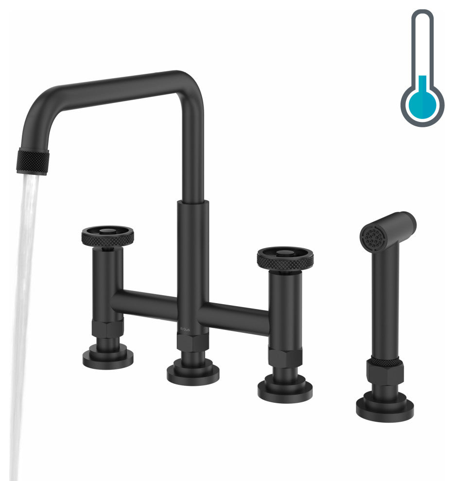 Urbix Transitional 2-Function Bridge Kitchen Faucet, Matte Black/ Grey