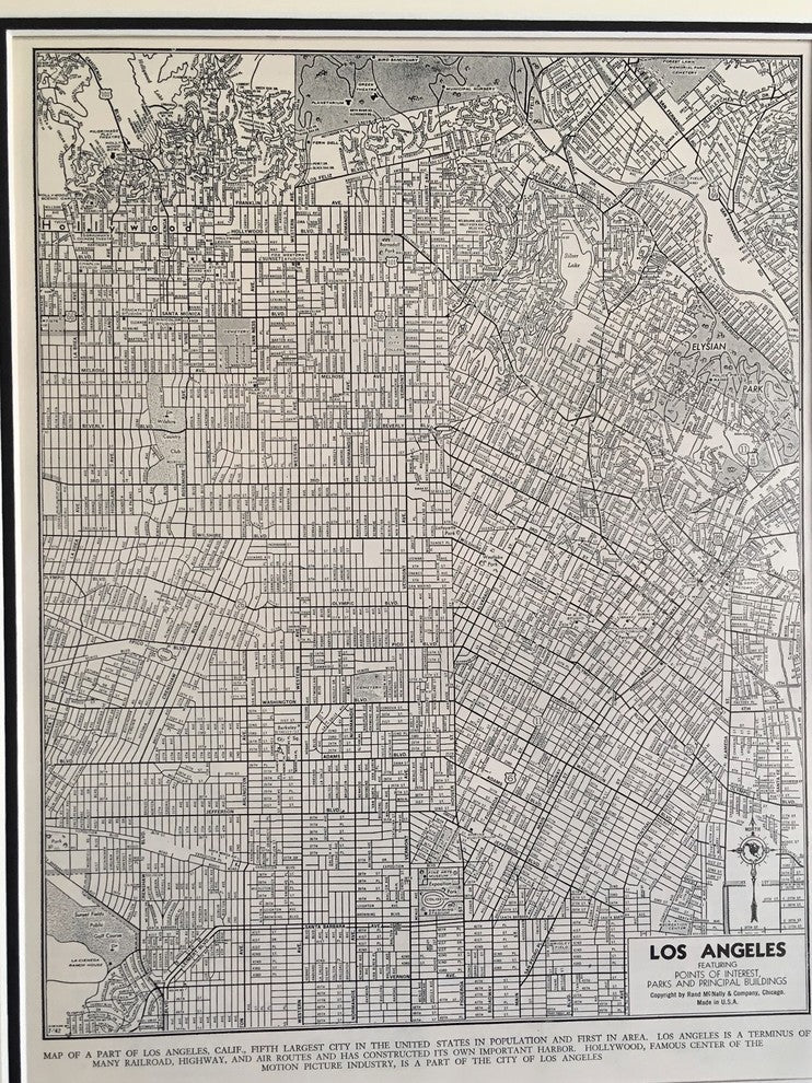 Vintage Los Angeles Map, Framed Original LA Map-Authentic 1940s