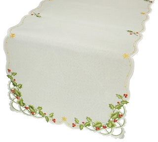 Winter Berry Embroidered Cutwork Collection Christmas Table Runner, 16"x34''