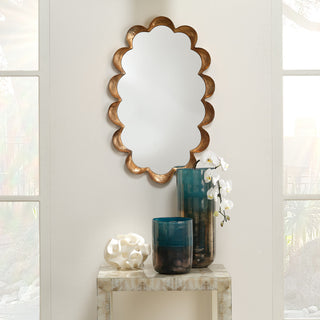 Scalloped Steel Mirror in Antique Brass