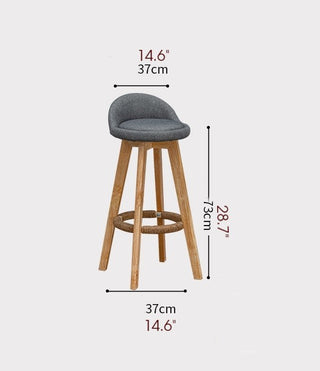 Retro-Styled Rotating High Bar Stool Made of Solid Wood, Beige, Linen