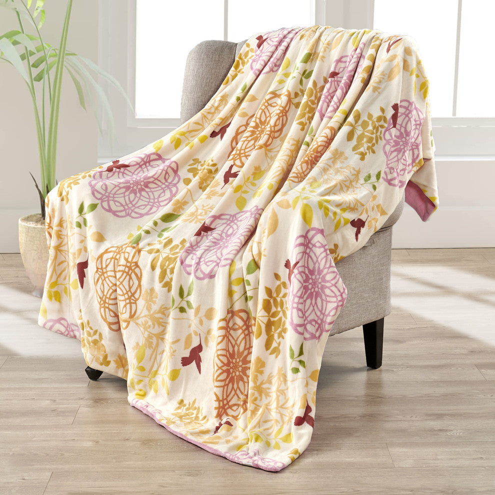 Floral Printed Flannel Throw, Begonia