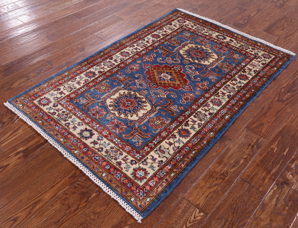 3' 4" X 5' 0" Handmade Super Kazak Wool Rug - Q12947