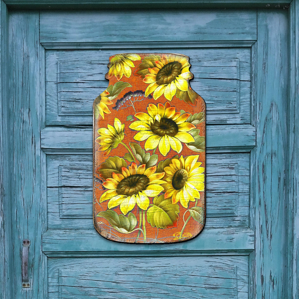 Sunflower Mason Jar Wood Door hanger