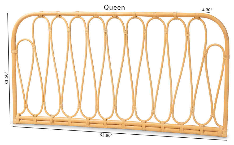 Carrick Modern Bohemian Natural Brown Rattan Queen Size Wall-mount Headboard
