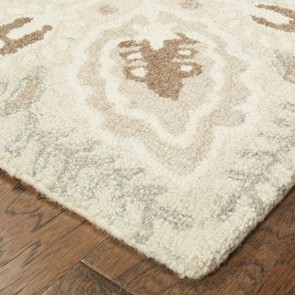 Cecilia Hand-tufted Wool Floral Medallions Sand/Ash Area Rug, 5'x8'