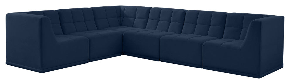 Relax Velvet Upholstered 6-Piece L-Shaped Modular Sectional, Navy