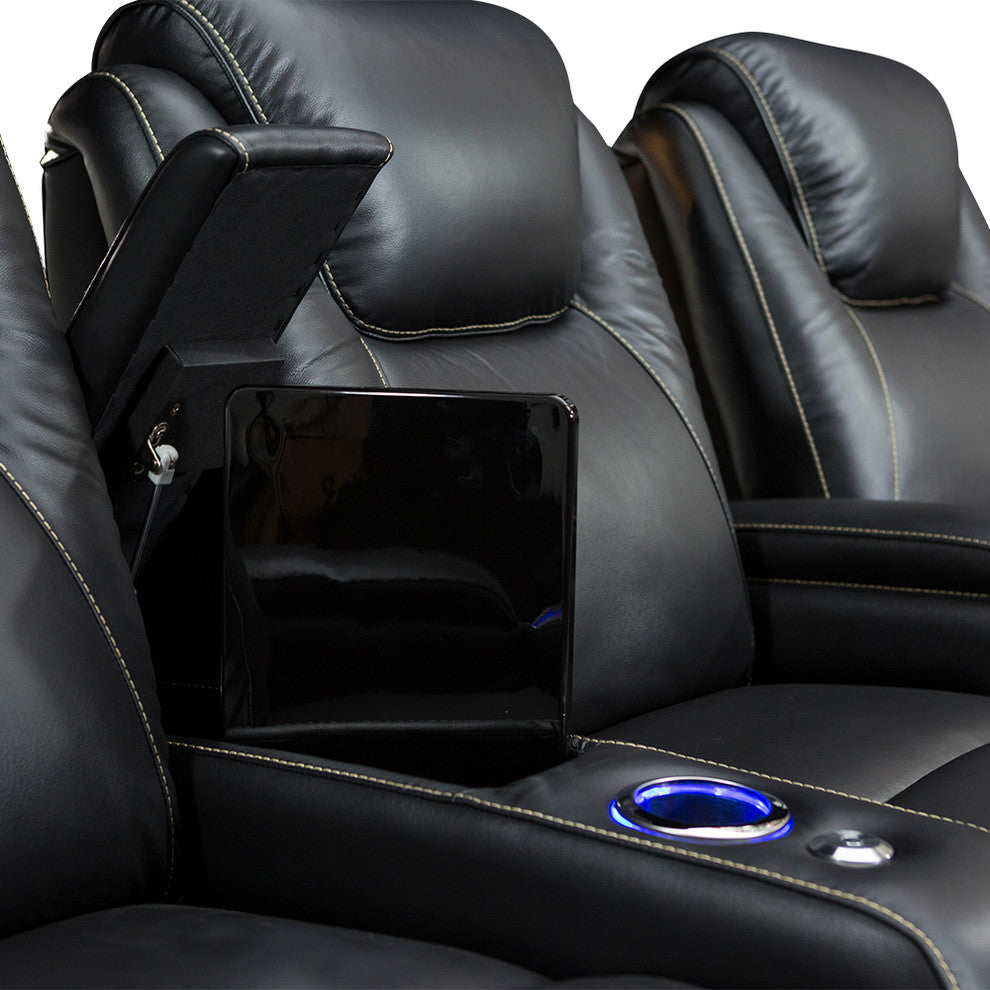 Seatcraft Equinox Leather Home Theater Seating Power Recline Headrest Lumbar, Bl