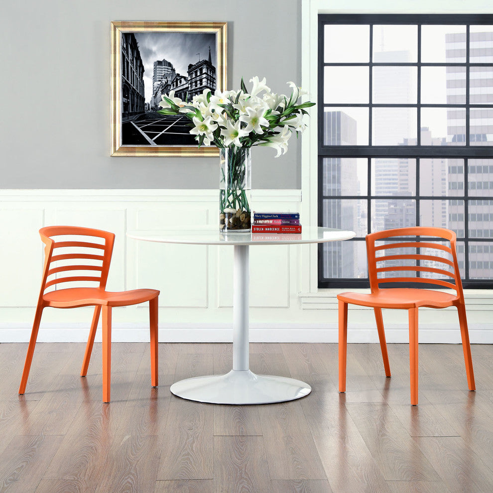 Modern Contemporary Kitchen Dining Chairs Set of 2 Orange, Outdoor and Indoor