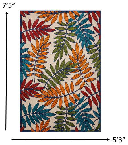 5' X 8' Ivory And Blue Floral Indoor Outdoor Area Rug