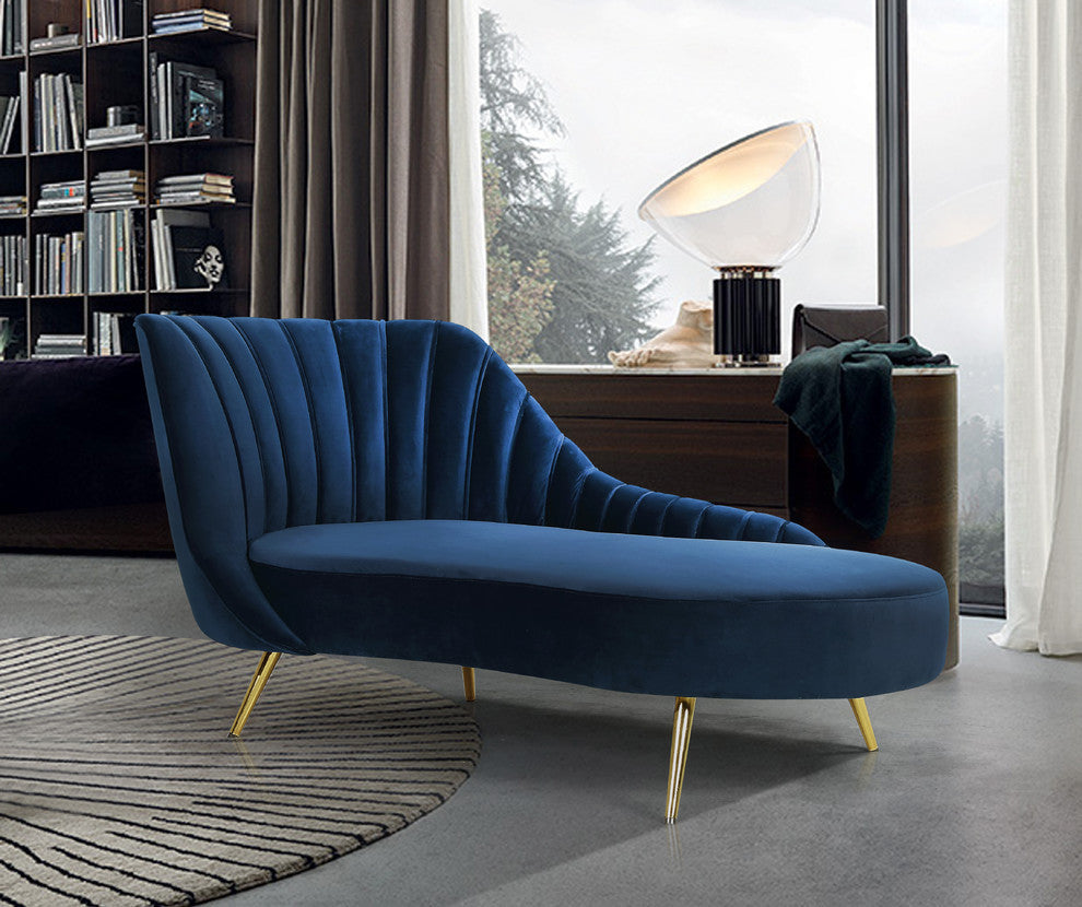 Margo Velvet Upholstered Set, Navy, Chaise