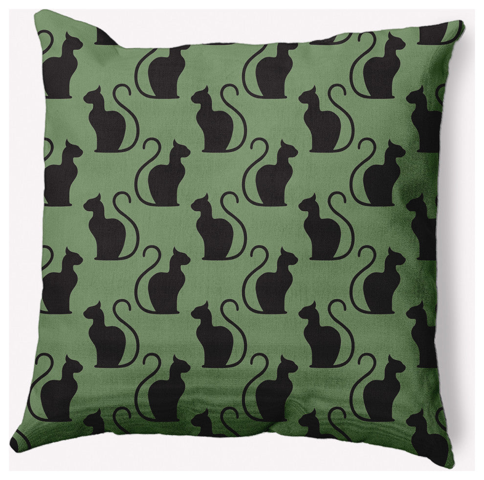 20" x 20" Spooky Cats Indoor/Outdoor Polyester Throw Pillow, Sage