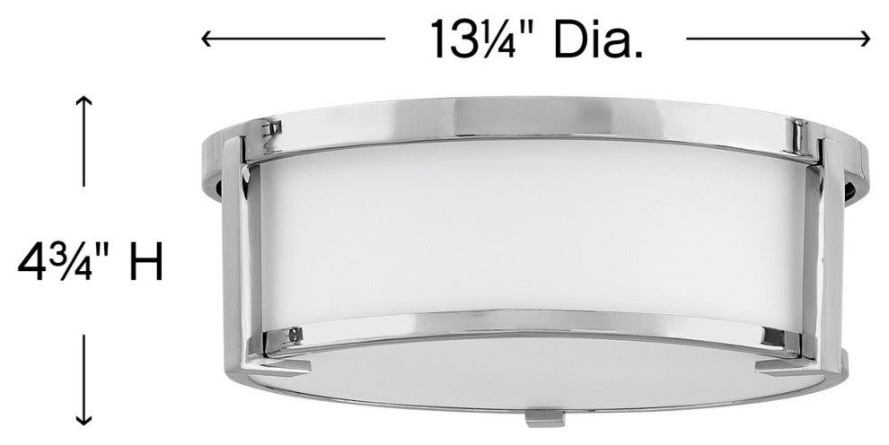 Hinkley Lowell 13.25" Sm Flush Mount Ceiling Light, Chrome + Etched Opal