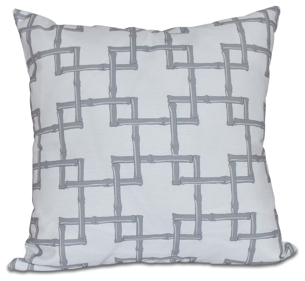 Bamboo 2, Geometric Print Outdoor Pillow, Gray, 18"x18"