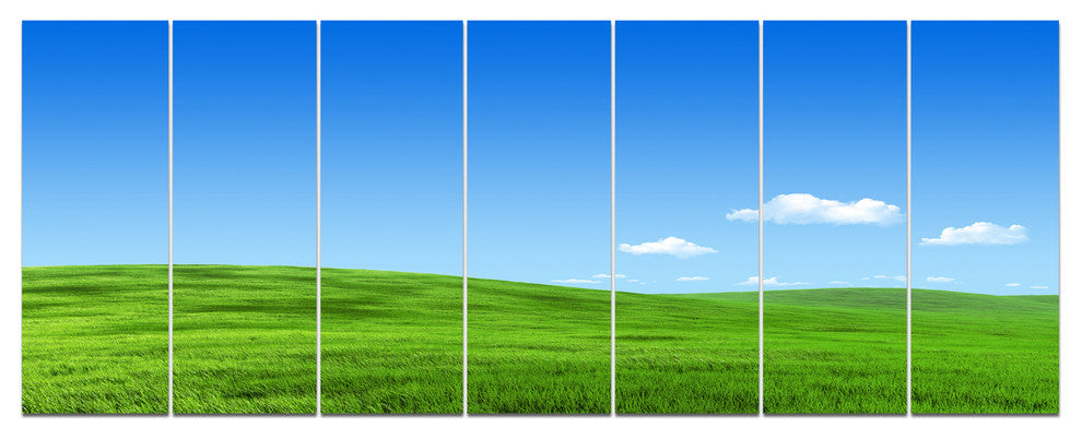Calm Green Meadow, Landscape Canvas Art Print, 83"x32", 7 Panels