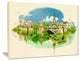 "Paris Panoramic View" Cityscape Watercolor Canvas Print, 40"x30"