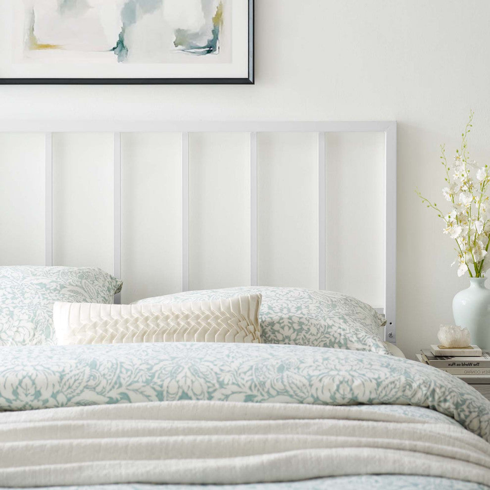 Headboard, King Size, Metal Steel, White, Modern Contemporary, Bedroom Master