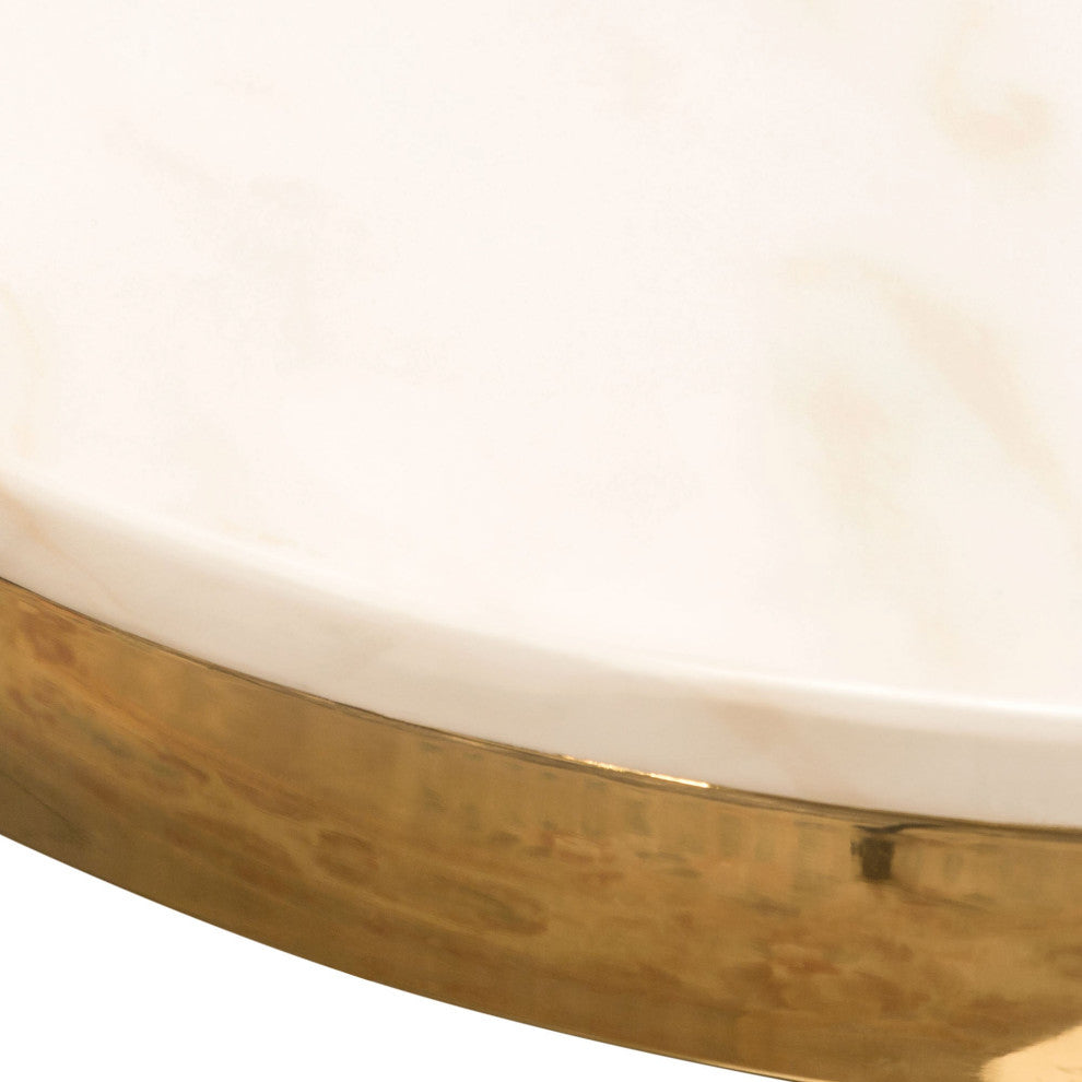 Reed Round Accent Table With Marble Top, Gold