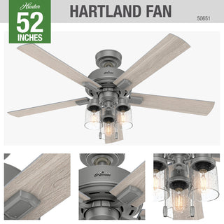 Hunter 52" Hartland Matte Silver Ceiling Fan With LED Light Kit and Pull Chain