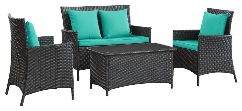 Espresso Turquoise Flourish 4-Piece Outdoor Patio Sofa Set