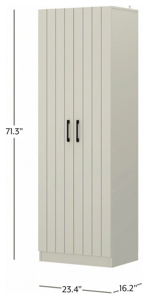Freestanding Pantry Cabinet, 2 Doors With Adjustable & Fixed Shelves, Ivory