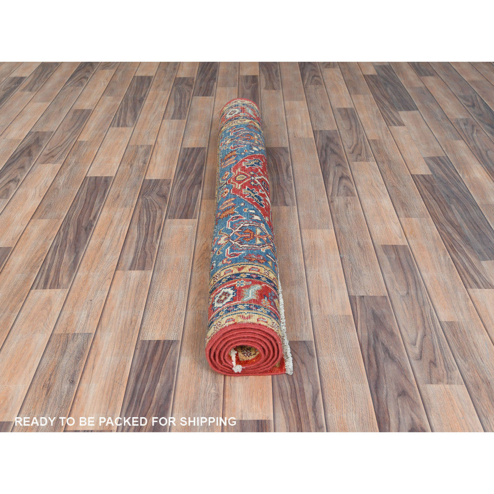 Imperial Red, Afghan Peshawar Heriz Wool Hand Knotted Oriental Rug, 4'x5'9"