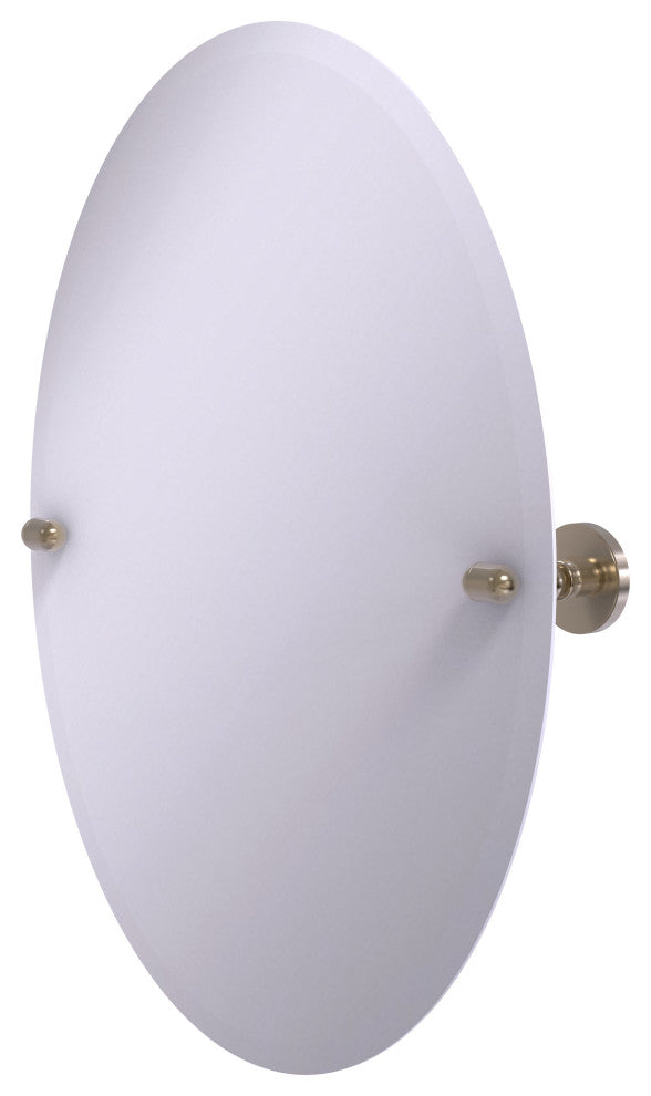 Frameless Oval Beveled Edge Tilt Mirror, Antique Pewter