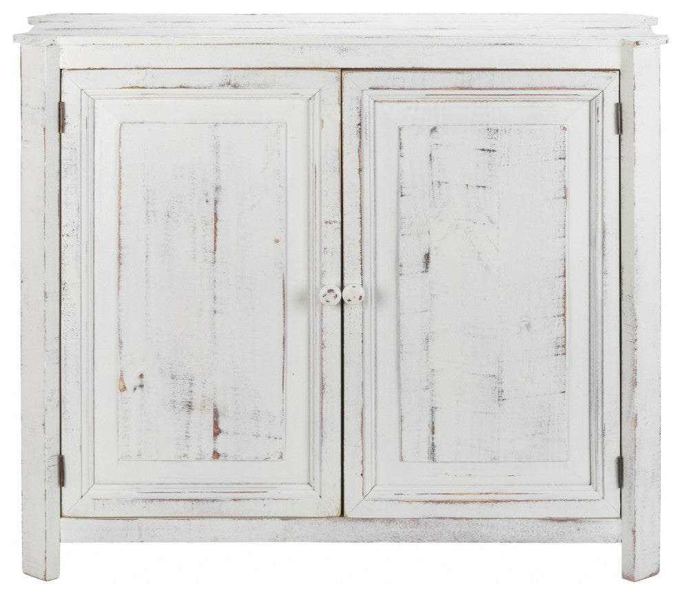 Distressed White Wooden Two Door Accent Cabinet