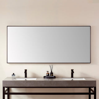 Viella Rectangular Aluminum Wall Mounted Mirror, Matte Black, 72"