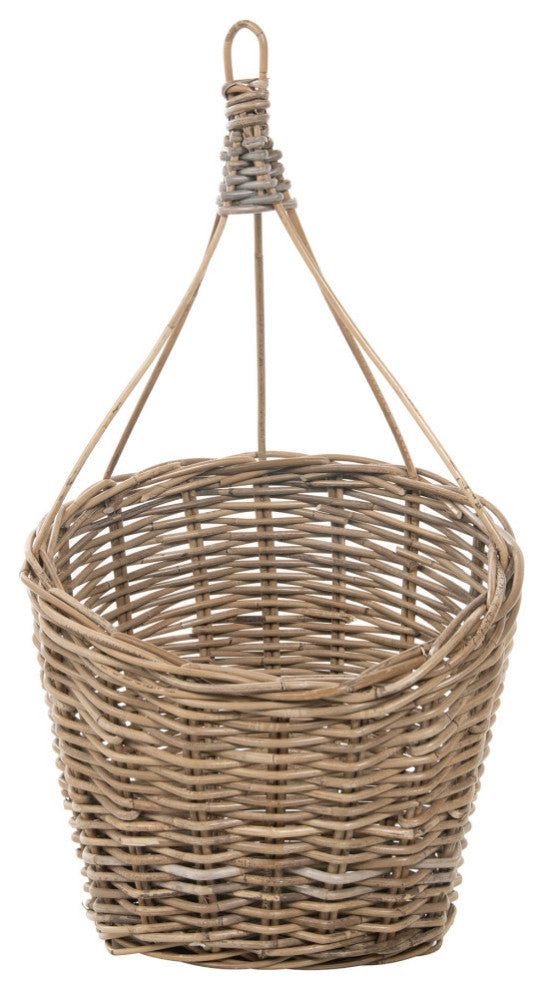 Kobo Rattan Hanging Wall Basket and Planter, Brown-Gray
