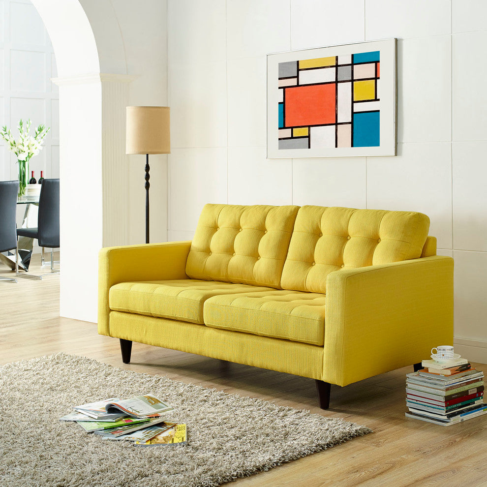 Modern Contemporary Loveseat, Yellow Fabric