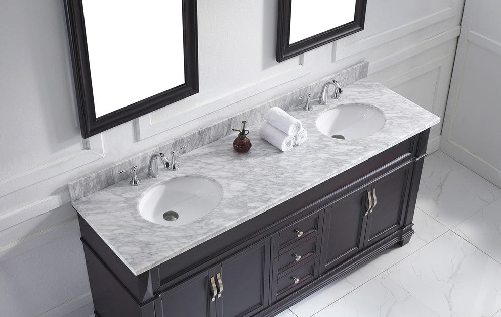 Victoria 72" Double Bathroom Vanity, Espresso, Round Sink, No Faucet