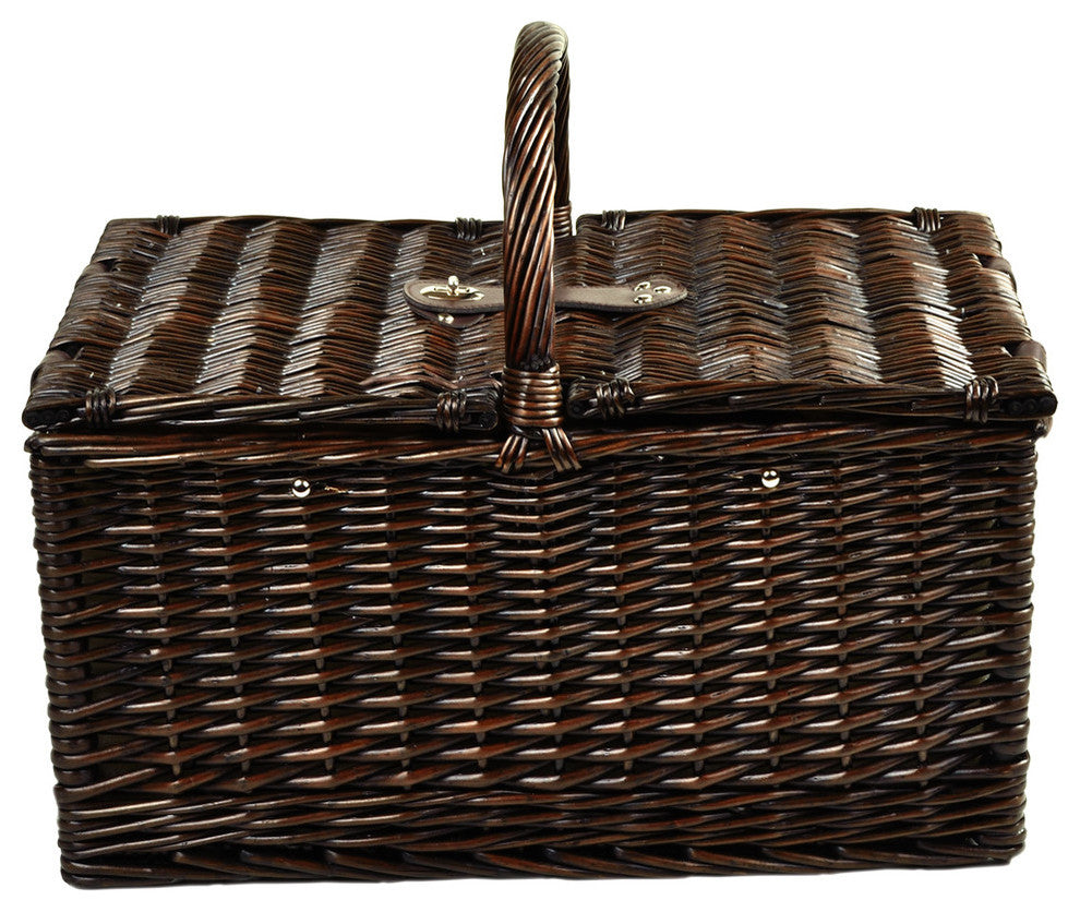 Surrey Picnic Basket For Two, Brown Wicker and Sc Stripe