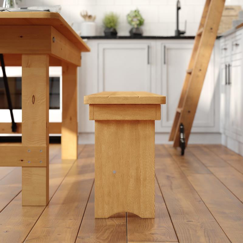 HERCULES Series 8' x 12'' Solid Pine Folding Farm Bench With 3 Legs, Light Natural