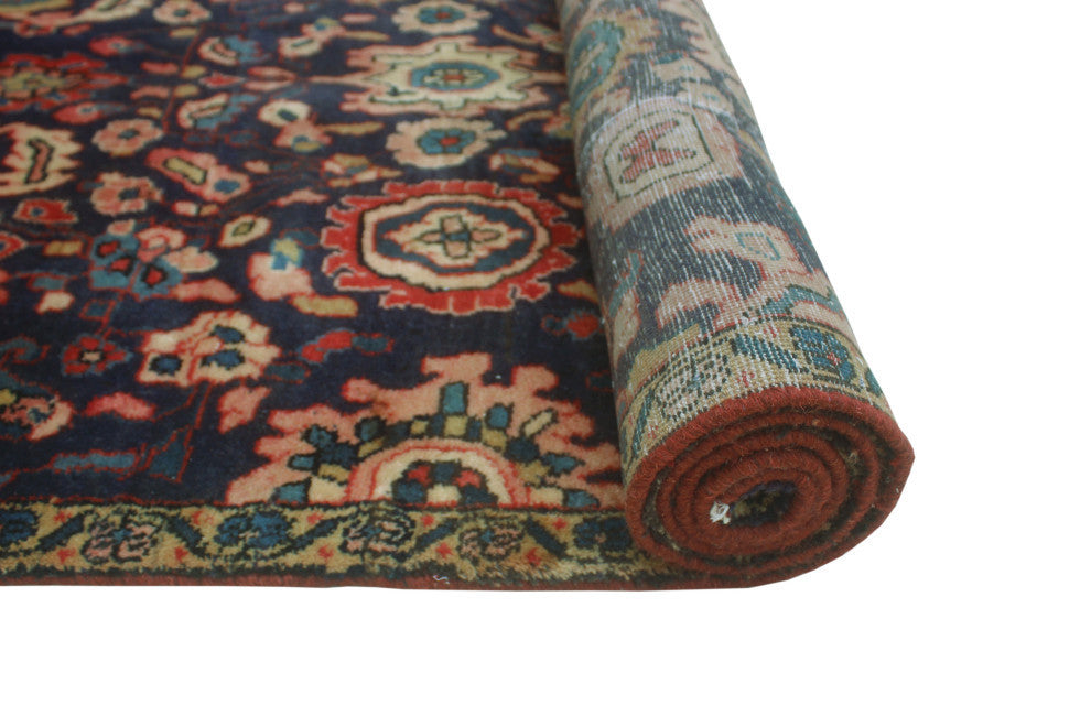Fine Vintage Distressed Kohen Navy/Beige Runner, 3'7x8'11
