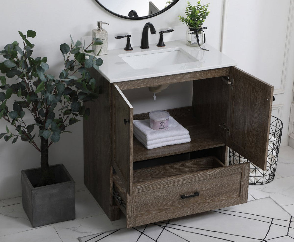 Home Living 30" Single Bathroom Vanity, Weathered Oak With Backsplash