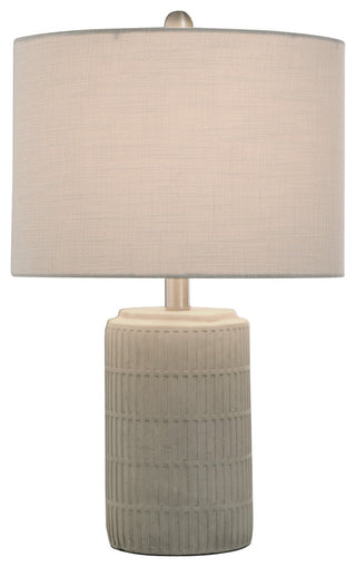 Joni Ceramic Table Lamp-Natural Cement Grey Finish-Heathered Off/White Drum