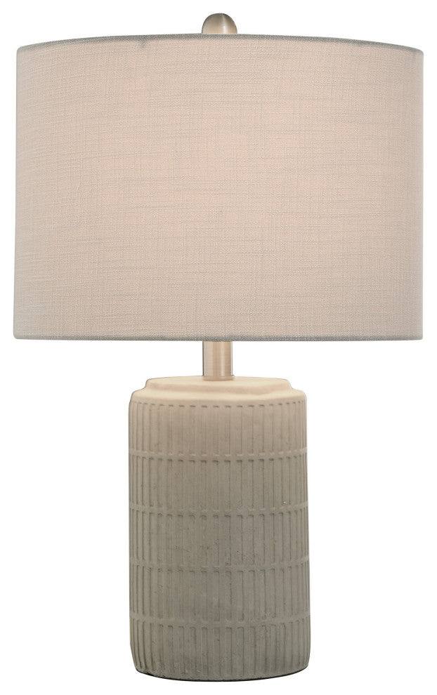 Joni Ceramic Table Lamp-Natural Cement Grey Finish-Heathered Off/White Drum
