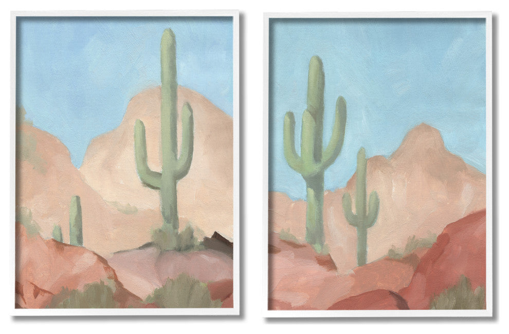 Warm Sunny Desert Cactus Western Landscape, 2pc, each 16 x 20