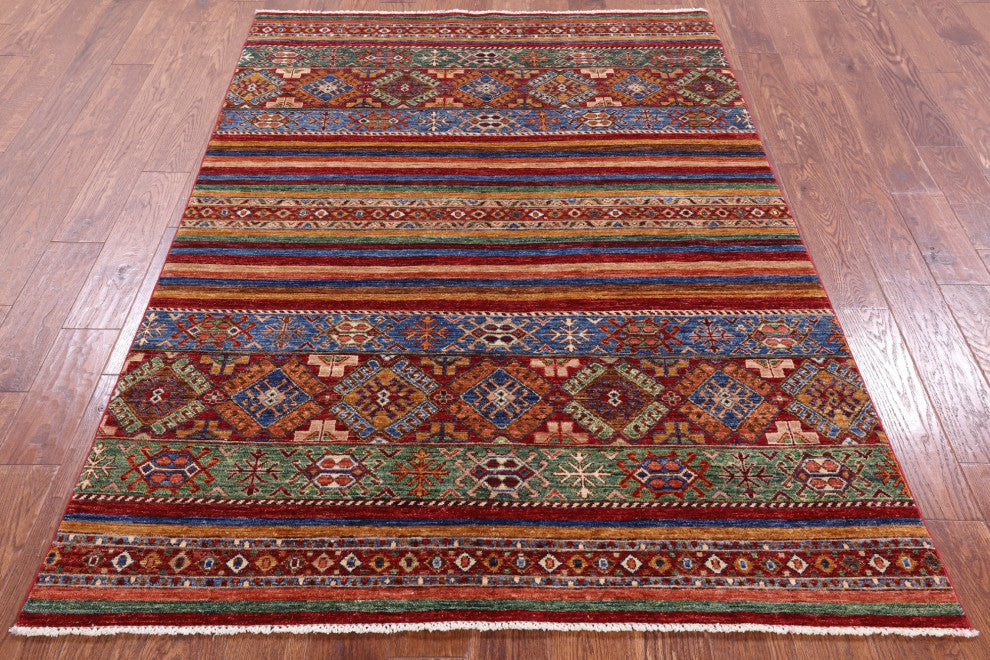 4' 10" X 6' 10" Super Kazak Khorjin Hand-Knotted Wool Rug Q11016