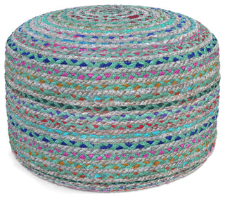 Margo Round Pouf, Braided Jute, Green